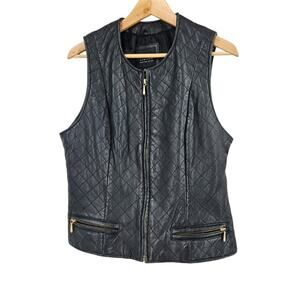 Vintage y2k Limited Vest Black 100% Leather Quilted Zip Up Moto Biker Size L